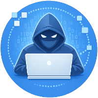 Cybersecurity monitoring icon illustrating malware scanning, intrusion detection, file integrity monitoring, and uptime alerting for regulated industry websites