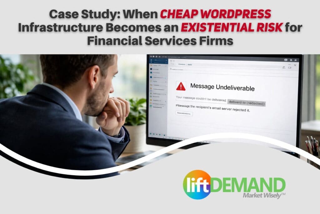 Business owner seeing an undeliverable email message because of domain trust issues caused by cheap wordpress hosting